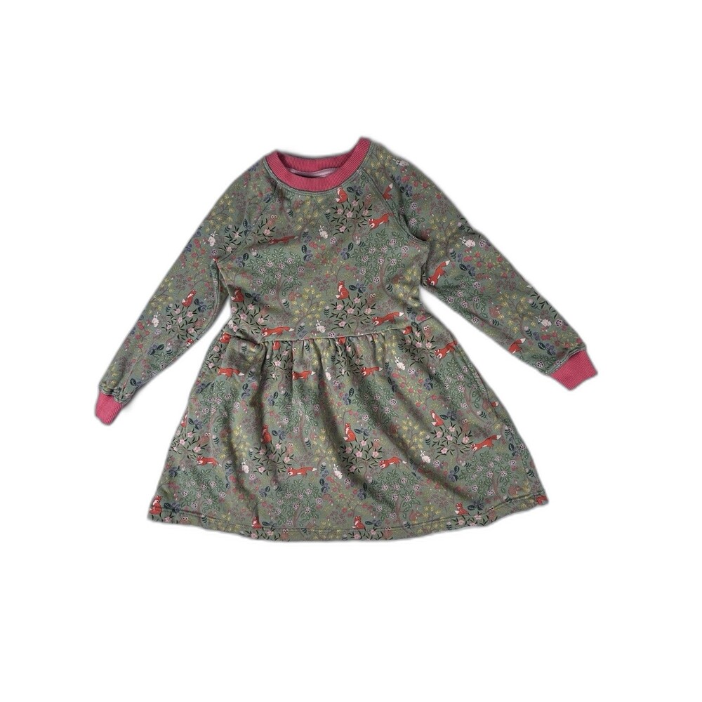 Mini Boden cotton terry forest print dress with pockets Sz 6-7 Years